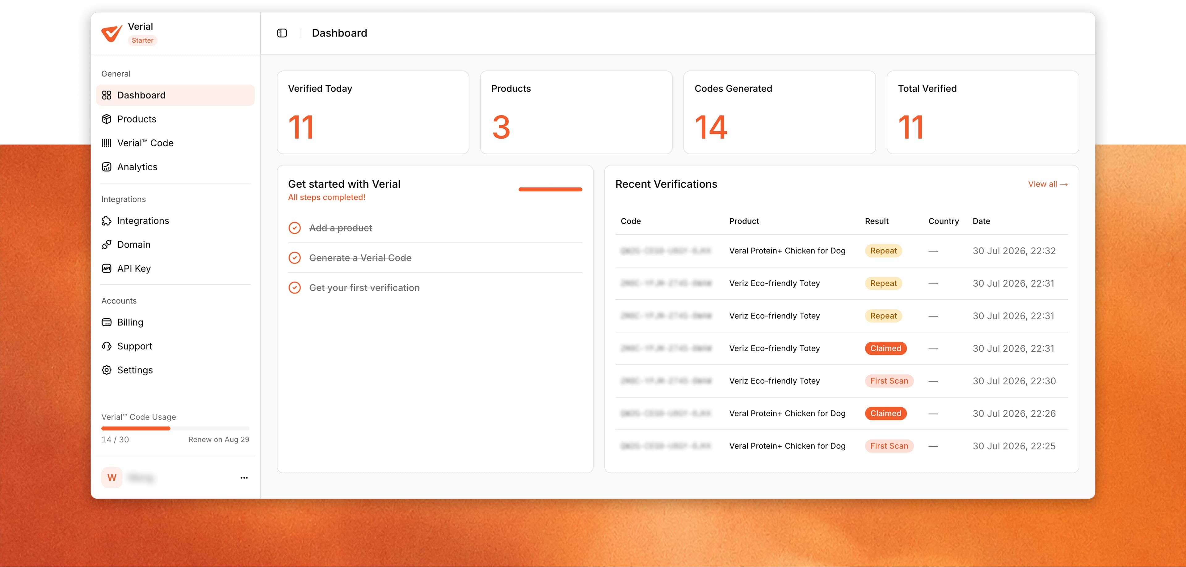 Preview of Verial Dashboard